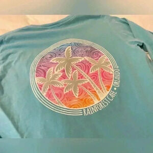 Rainforest Café, long sleeve shirt, comfort colors, teal blue, super soft size S